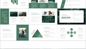 绿色森林背景的森系文艺范商务汇报PPT模板