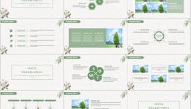 淡雅绿色复古花卉背景的艺术设计PPT模板